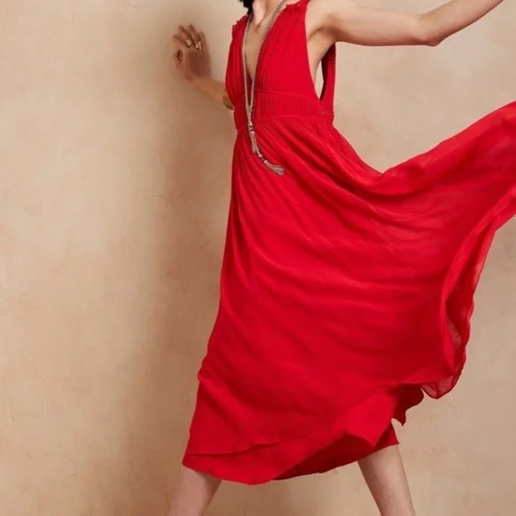 Banana Republic Red Midi Dress With Silk